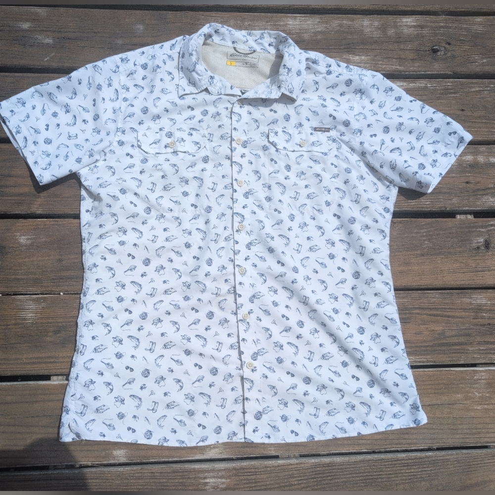 Eddie Bauer Men's Fly Fishing Patterned Short Sleeve Shirt, Size XLT